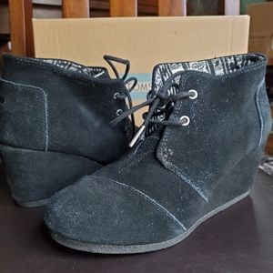 TOMS Black Wedge Booties
